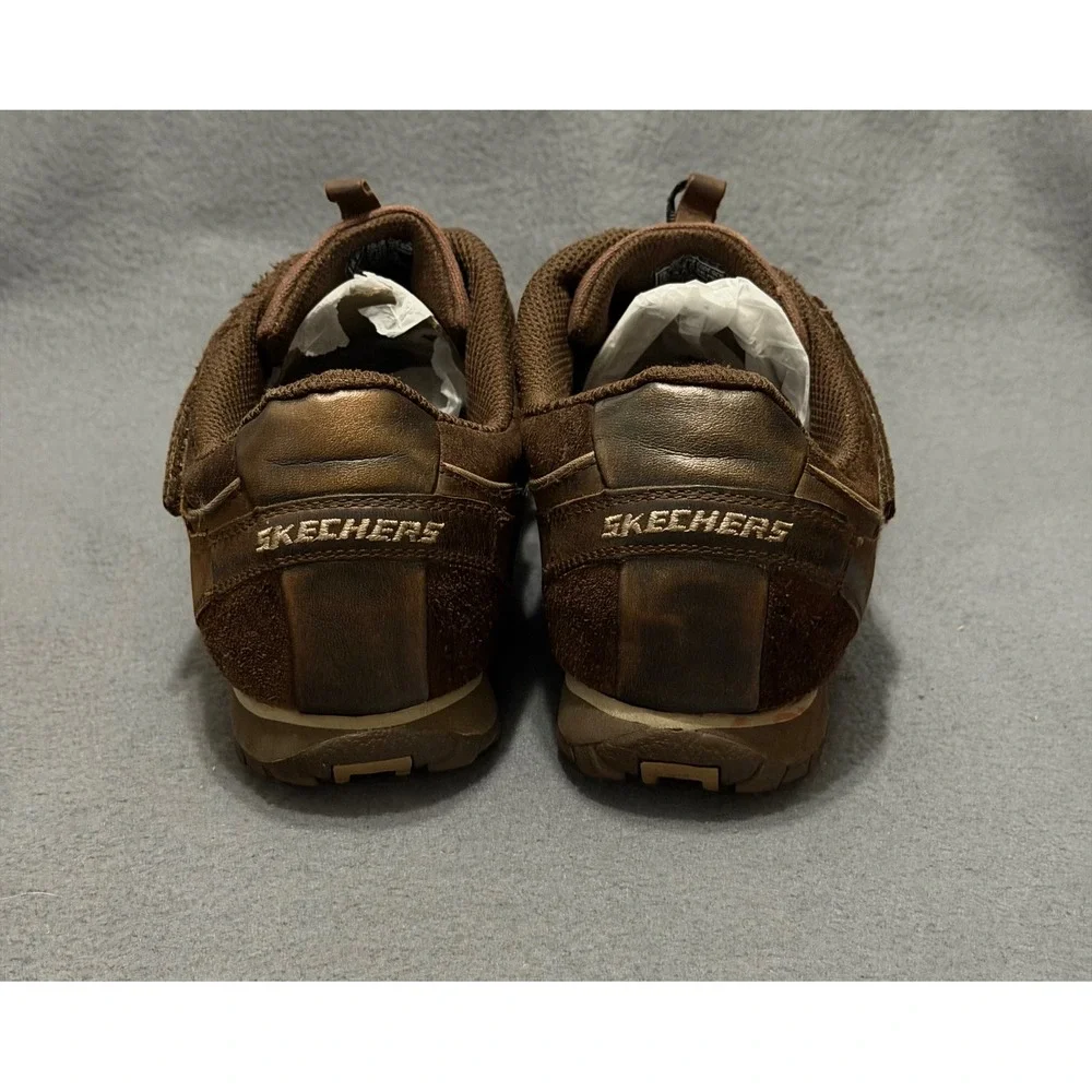 Skechers Womens sz 10 Bikers Brown Leather Suede Slip On Sneakers Comfort